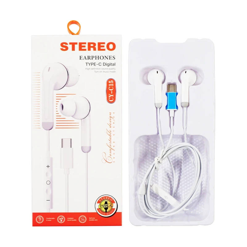 Earphone Cy-C15 White Type C Wired Earbuds - Audio/Video Accessories