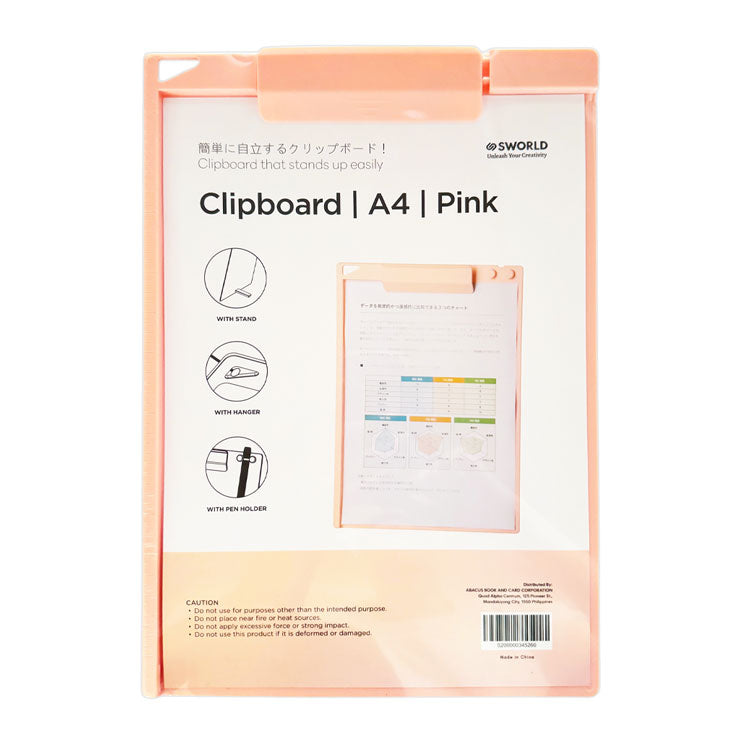 Sworld Clipboard Cf1261Pk A4 Pink with Stand - Files & Folders