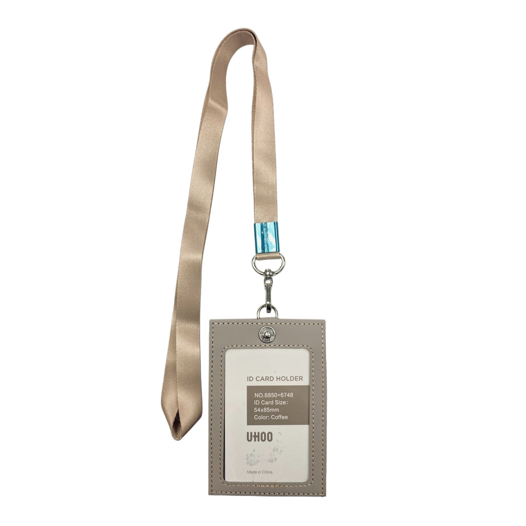 Uhoo ID Holder Vertical Leather Type With Lanyard and 2 window 54x85mm Coffee 6850+6748