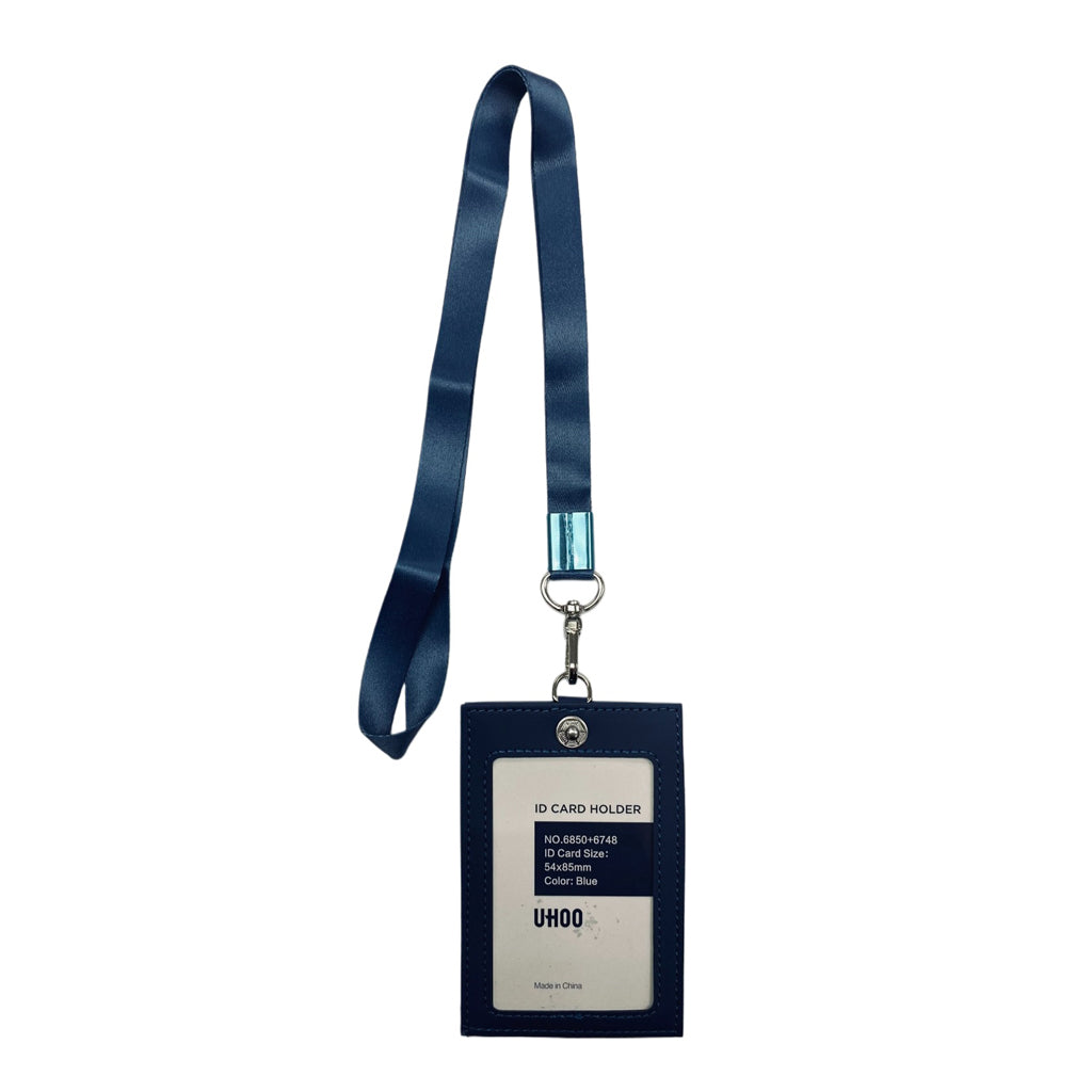 Uhoo Id Holder Vertical 6850+6748 54x85mm Blue Leather Type With Lanyard And 2Window