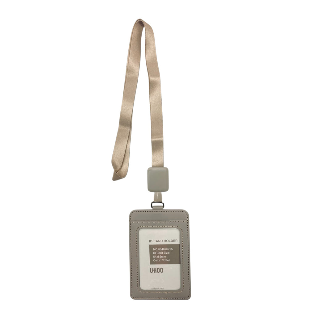 Uhoo Id Holder Vertical 6840+6795 54x85mm Coffee Leather Type With Lanyard Badge Reel
