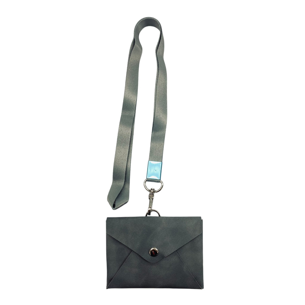 Uhoo ID Holder Horizontal Leather Type with Lanyard 85x54mm Gray