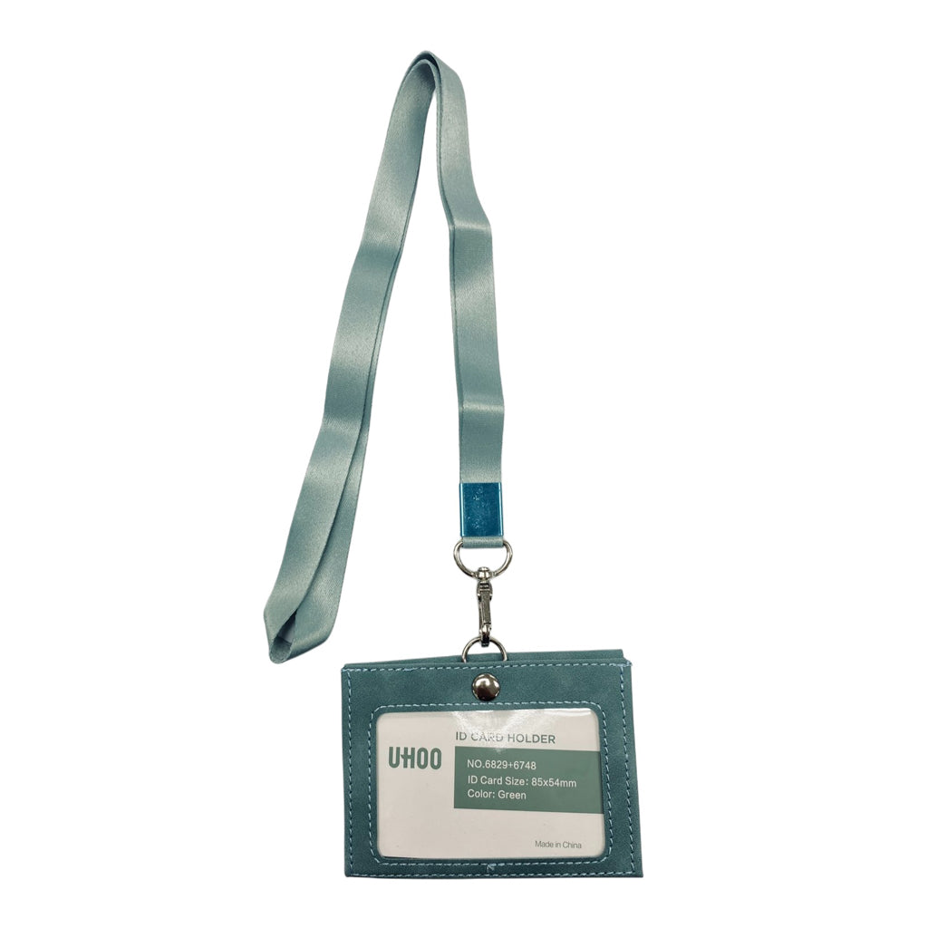 Uhoo ID Holder Horizontal Leather Type with Lanyard 85x54mm Celadon Green