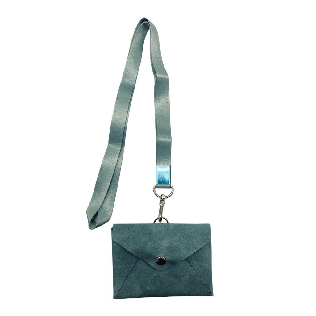 Uhoo ID Holder Horizontal Leather Type with Lanyard 85x54mm Celadon Green