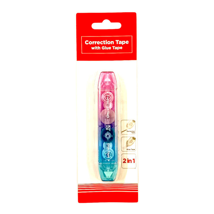 Best Buy 2in1 Correction Tape 5mmx5m with Glue Tape 5mmx4.5m Pink+Blue Gradient CP-9631