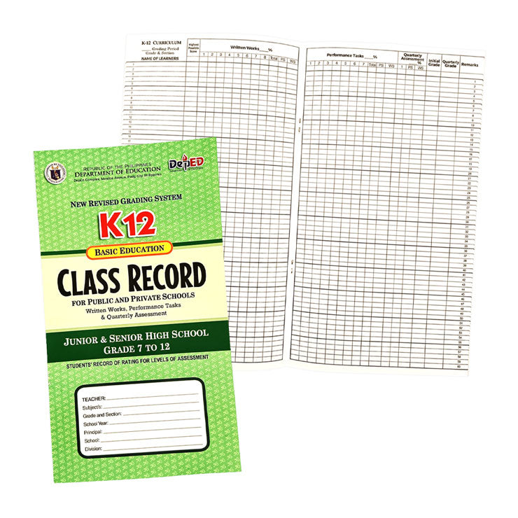 Class Record K12 Junior And Senior High School Grade 7 to 12
