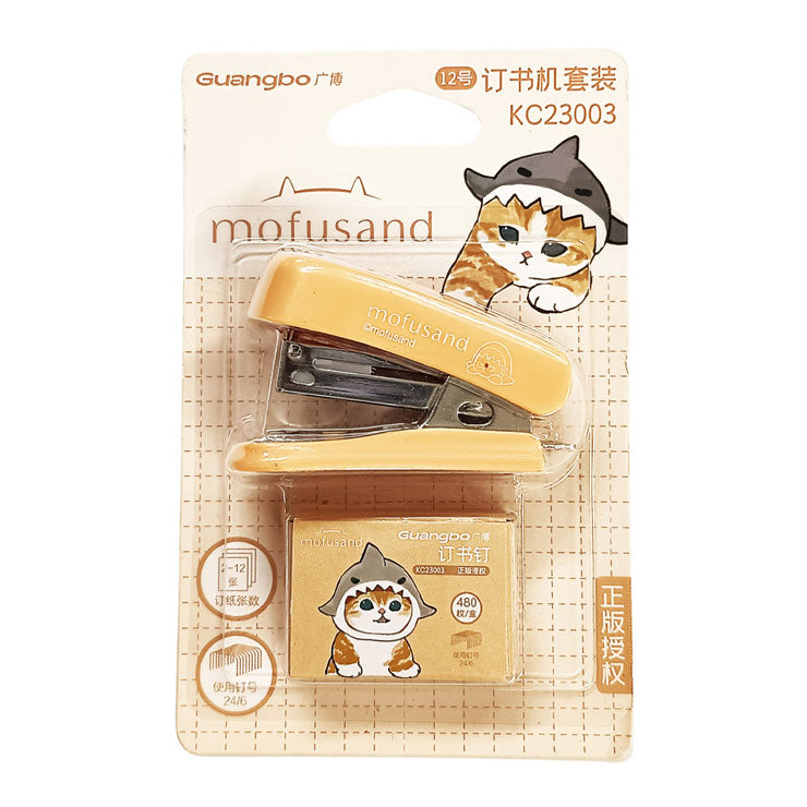 Mofusand Stapler Set No.35 Mini With Staple Wire 24/6 Blue,Brown,Orange KC23003 (Color May Vary)