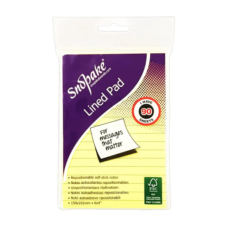 Snopake Sticky Notes Lined Pad Neon Yellow 90S 150X101mm